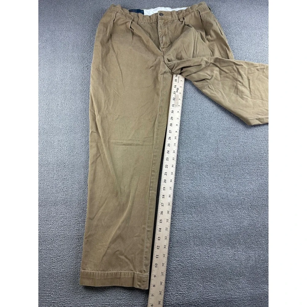 Vintage Polo Ralph Lauren Ethan Pants Men 36x30‎ Tan Pleated Chino 100% Cotton